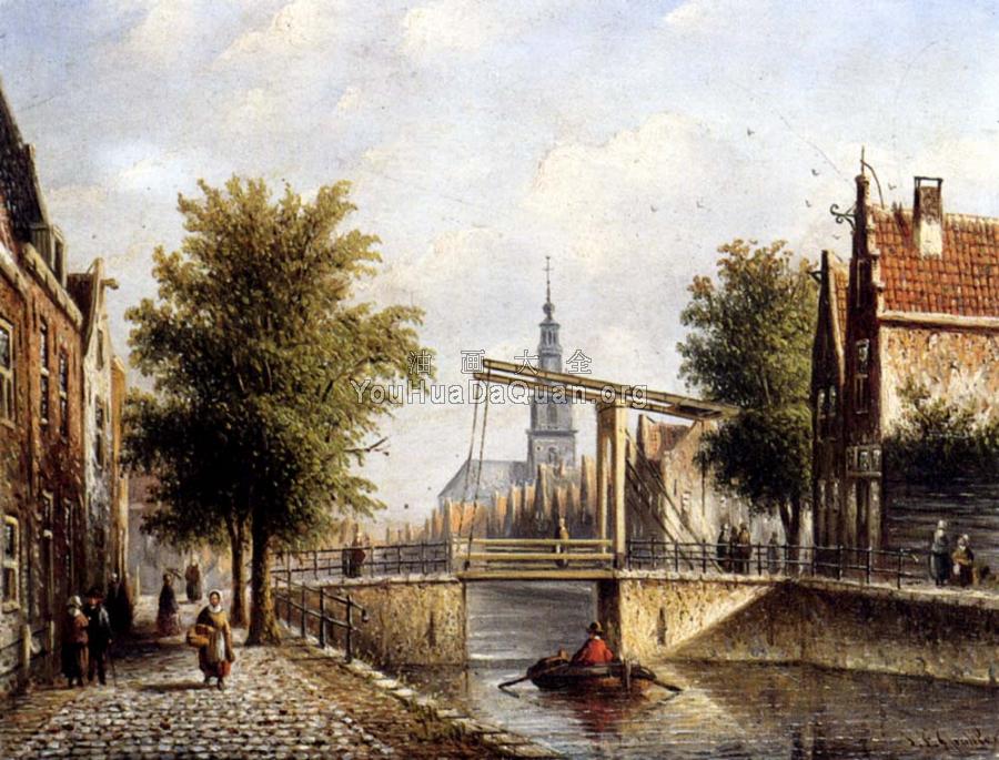 Johannes Franciscus Capricio Sunlit Townviews In Amsterdam - 扬·雅各布·柯恩拉德·施普勒